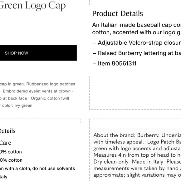 BURBERRY 2024 IVY COLOR “GREEN” RUBBERIZED LOGO PATCHES BASEBALL CAP, NWOT - Picture 13 of 16